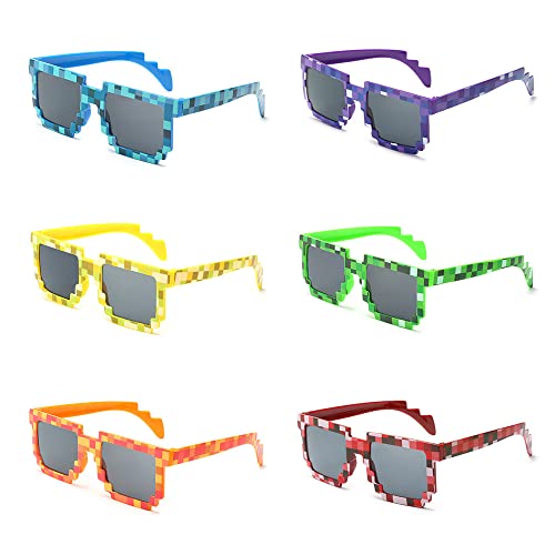 UYUYong 6 Paare Pixel Sonnenbrille Bunt Thug Life Brille Lustige Partybrille Erwachsene Kinder Mosaikgläser Coole Brille für Halloween Karneval Cosplay Geburtstagsparty -6 Farben von UYUYong