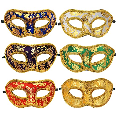 UYUYong 6 Stück Venezianische Maske Herren Damen Farbe Maskenball Maske Herren Retro Karnevalsmasken für Halloween Kostüm Karneval Party Cosplay von UYUYong