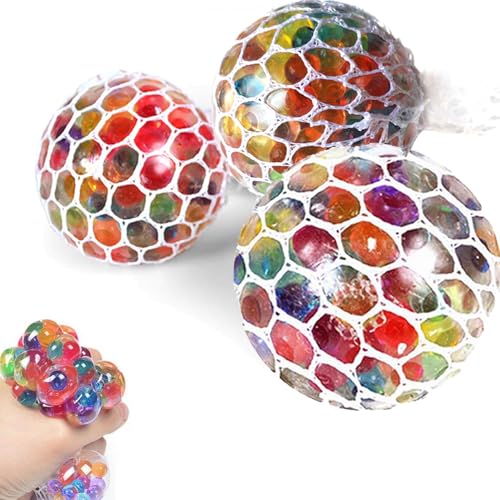 3 Stück Stressball, Anti Stress Bälle, Mesh Stressbälle mit Wasse Perlen, Squeeze Ball Regenbogen Knetball, Anti Stress Squeeze Traubenbälle für Kinder ADHS, Angst, Beruhigung von UZKWYKYC