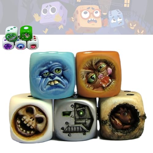 Monsterwürfel, Halloween Würfel, 5 Stück Dice Monster, Lustige Monster-Gesichtswürfel, Monsterwürfel für Halloween Kreatives Rollenspiel, Lustige für Heimtischspiele von UZKWYKYC