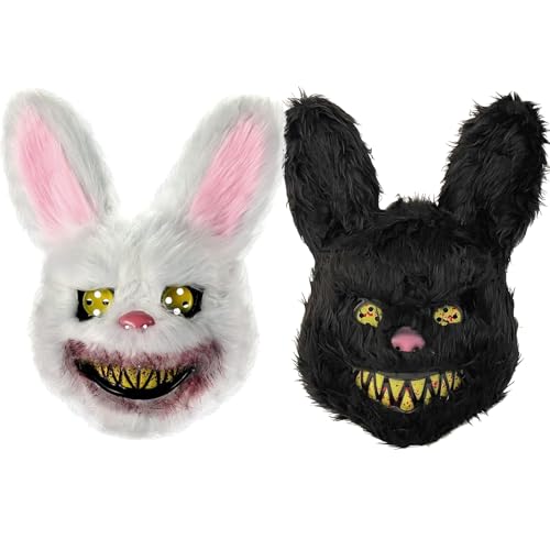 UZNIYTR 2 Stück Halloween Maske Horror Hasenmaske, Grusel Maske für Erwachsene Kinder, Realistisches Horror-Kostüm Halloween Bloody Bunny Maske für Cosplay Maskerade (Schwarz und Weiß) von UZNIYTR