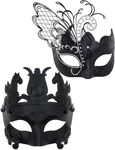 Ubauta Schwarze Schmetterlings-Frauen-Maske & griechische Krieger-Männer-Maske venezianische Maskerade-Paar-Masken, für Karneval/Party/Ball Prom von Ubauta