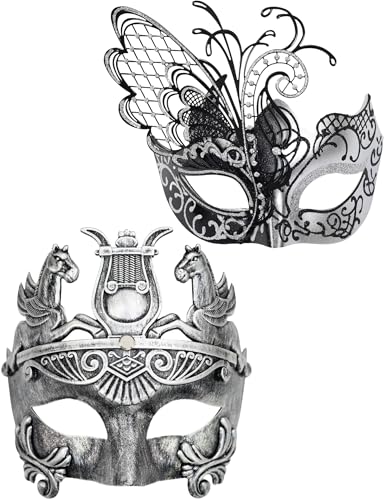 Ubauta Silberne Schmetterlings-Frauen-Maske & griechische Krieger-Männer-Maske venezianische Maskerade-Paar-Masken, für Fasching/Party/Ball Prom von Ubauta