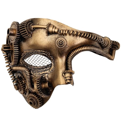 Ubauta Steampunk Metal Cyborg Mesh Venezianische Maske,Gold Maskerade Maske für Halloween Kostümparty/Phantom der Oper/Karneval Ball von Ubauta