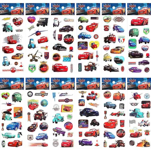 McQueen Cars Aufkleber, Racing Sticker, 12 Blätter 3D Wasserdicht Sticker Ubephant Auto Lightning McQueen Skateboard Gepäck Aufkleber Partytütenfüllung Mehrere Muster für Kinder Geburtstag Deko von Ubephant