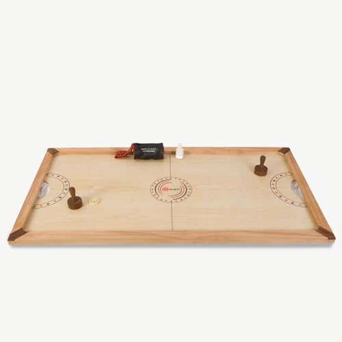 Shuffle Puck Game - A wooden version of air hockey, extremely fast! This board measures 130cm x 70cm and this wooden air hockey set includes two handles, one acrylic puck and 30gms of powder. by Uber Games von Uber Games