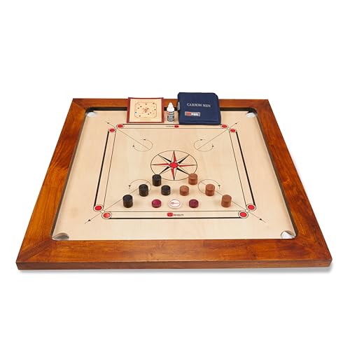 Übergames Carrom Turnier Set, 12kgs. 12mm Mango-Spielfläche aus hochwertigem ECO-Hartholz. Karrom Indoor spiel. von Uber Games