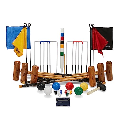 Übergames ECO Hartholz Extrem hochwertiges Pro Croquet / Krocket Set für Fortgeschrittene - für 6 Pers. mit Rollwagen / Trolley von Uber Games