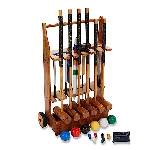 Übergames ECO Hartholz Extrem hochwertiges Pro Croquet / Krocket Set für Fortgeschrittene - für 6 Pers. mit Rollwagen / Trolley von Uber Games