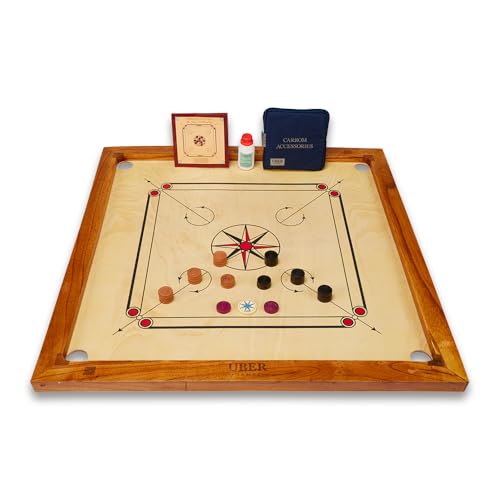 Uber Games Carrom Board Set - 83,8 x 83,8 cm Spielbrett inklusive Carrom Men, Striker & Powder - Einstiegsset - Made in India - geeignet für Anfänger, Kinder & Familien von Uber Games