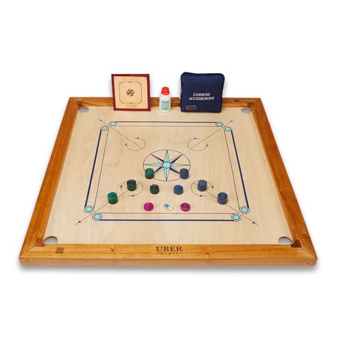 Uber Games Carrom Board Set - Limited Edition - 83,8 x 83,8 cm Spielbrett inklusive Carrom Männer, Striker & Powder - Einsteigerset - Made in India - für Anfänger geeignet von Uber Games