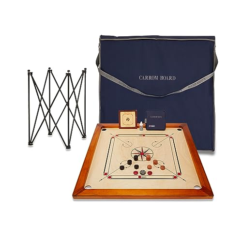 Uber Games Carrom-Set – jetzt mit härteren Kanten für besseren Rückprall, Carrom-Bretter mit Mangoholzkanten und Einer 4 mm dicken, polierten Mangoholz-Spielfläche. Wiegt 7 kg von Uber Games