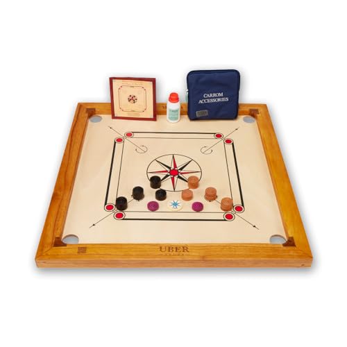 Uber Games - Junior Carrom Board Set - 68,6 x 68,6 cm Spielbrett inklusive Carrom Men, Striker & Zubehör - Einstiegsset - Made in India (Nur Brett) von Uber Games