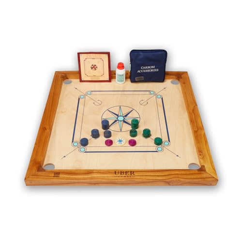 Uber Games Junior Carrom Board Set - Limited Edition - 68,6 x 68,6 cm Spielbrett inklusive Carrom Men, Striker & Powder - Einsteiger Set - Made in India - geeignet für junge Anfänger von Uber Games