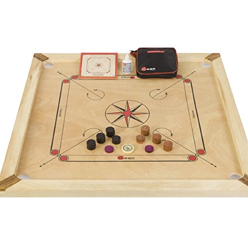 Carromspiel, Karrom Brett, Carrom in den Offiziellen Maßen - India Made - Hartholz Kikar - Komplett mit Steinen und Pulver - in Tasche von Uber game