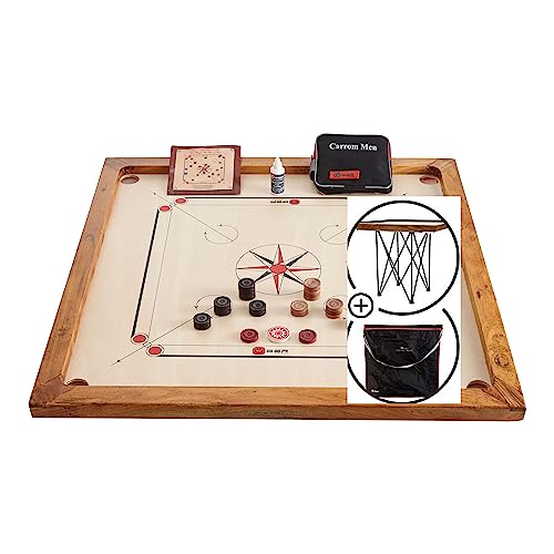 Ubergames Carrom Board Set offizielle Größe 7 kg - Top ECO-Hartholz Qualität - Komplettes Set mit Offiziellen Scheiben, Striker, Tisch und Tasche- India Original von Ubergames Europe