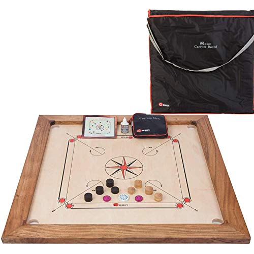 Professionelles Carrom Brettspiele 12 kg - Carrom Board 74x74 - Top ECO-Hartholz Qualität - Komplettes Set mit Offiziellen Scheiben (Carrom mit Tasche) von Ubergames