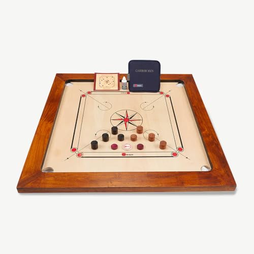 Professionelles Carrom Brettspiele 12 kg - Top ECO-Hartholz Qualität - Komplettes Set mit Offiziellen Scheiben (Carrom mit Tisch) von Uber Games