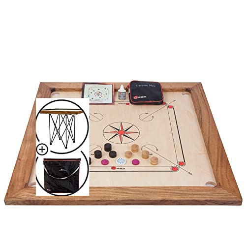 Professionelles Carrom Brettspiele 12 kg - Top ECO-Hartholz Qualität - Komplettes Set mit Offiziellen Scheiben und Striker (Carrom mit Tisch und Tasche) von Ubergames