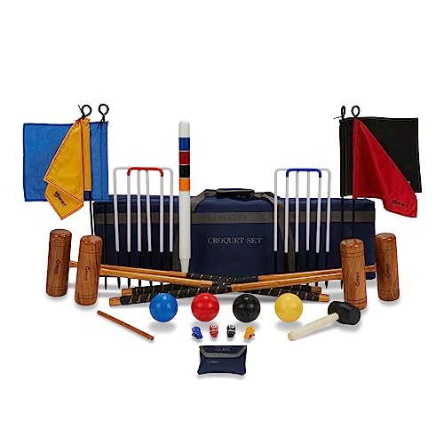 Übergames Extrem hochwertiges Pro Croquet / Krocket Set für Fortgeschrittene (4 Spieler) , Krocket Set aus Hartholz ECO-Holz für 4 Pers. von Uber Games