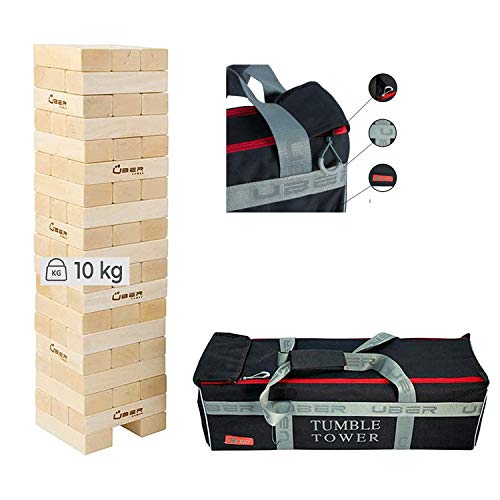 Ubergames Giant Wackelturm Spiel aus Eco Holz - Neu 2024 -Top Qualität Stapelturm - bis 90 cm Groß - in sehr Luxus Trage Tasche - Made in India - Eco Holz von Ubergames