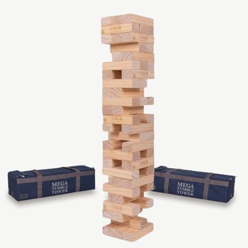 Ubergames Riesenwackelturm bis 200+ cm XXL Jumbo Hi-Tower in Tasche - 2,5m (max im Spiel. Massiver Kiefer Holz Tower Spiel - Extra Luxusblöcke und Tasche (bis 200+ cm) von Ubergames