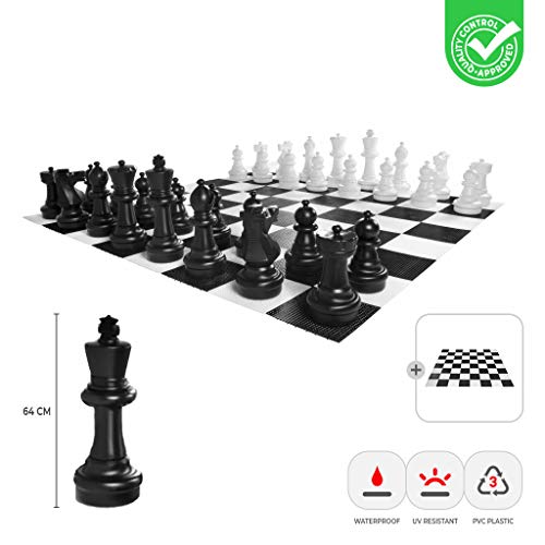 Ubergames XXXL Gartenschach Spiele - Giga Schachfiguren bis 64 cm Groß - Wasserdicht und UV-beständig (Schachfiguren + Boden) - Detaillierte Figuren von Ubergames