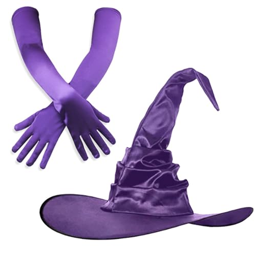 Ubxvamm Halloween Hexenhut und Handschuhe Set Cosplay Hut Thema Party Hut Cosplay Zubehör von Ubxvamm