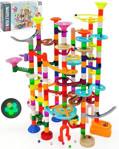 Ucradle Murmelbahn Leuchtend, 150pcs Kugelbahn für Kinder 3-12 Jahre, Kugelbahnen Marble Run, 90 Bahnelemente mit 30 Leuchtende Plastikmurmeln, pädagogische Geschenke für Jungen Mädchen von Ucradle