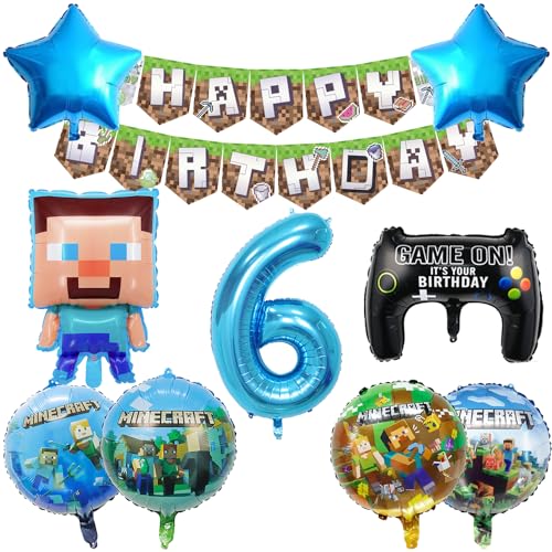 UdacA Kindergeburtstag Ballons Set, 7 Stück Geburtstag Deko 6 Jahre, Folienballon Set mit Happy Birthday Banner für Kindergeburtstag Deko 6. Geburtstag von dutis