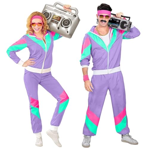 Udbeksid 80er & 90er Jahre Retro Outfit Set für Herren & Damen, Bad Taste Trainingsanzug Partner Kostüm für Mottoparty, Fasching, Silvester & Karneval(A03 Purple,L) von Udbeksid