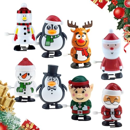 Udbeksid Weihnachts Aufziehspielzeug Set 2024 – Weihnachtsmann, Pinguin, Schneemann & Elch Uhrwerk Spielzeug, Lauf- & Springspielzeuge für Weihnachtsstrümpfe & Geschenktütenfüller(E# 8) von Udbeksid