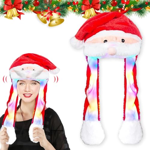 Udbrud Weihnachtsmütze Plüsch, Lustige Wackelohr Mütze mit LED Weihnachtsmann Plüsch Hut Beweglichen Ohren aus Plüsch Kostüm für Cosplay Urlaub Weihnachten Karneval Party Geschenk von Udbrud