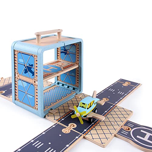 Udeas Flugzeug Spielzeug, Holzspielzeug mit Flughafen Spielzeug Set, Kinderspielzeug mit unverwechselbaren Hubschraubern und Flugzeugen aus Holz, einfach zu sammeln von Udeas