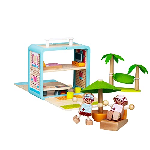 Udeas Strandvilla-Spielzeug Set, Holzspielzeug mit unverwechselbaren Figuren, lustiges Mädchen Kinderspielzeug mit Buntem Thema, Sommerzeit-Urlaub Spielhaus Garten von Udeas