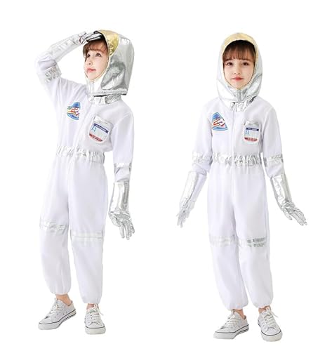 Udekit Kinder Astronauten Kostüm NASA Pilot Jumpsuit Onesie Space Costume Suit Party Halloween Karneval Cosplay,Für 4–5 Jahre(5Stück/Set) von Udekit