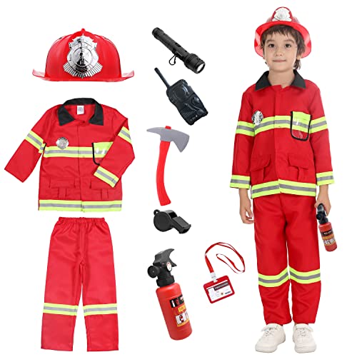 Udekit Feuerwehrmann Kostüm für Kinder Feuerwehrchef Cosplay Rollenspiel Spielzeug Zubehör für 2-4 Jahre von Udekit