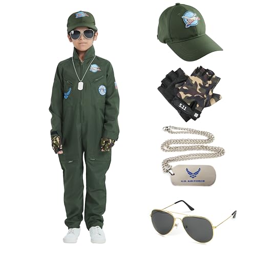 Udekit Piloten kostüm für Kinder, Kampfflugzeug Pilot Cosplay Kostüm mit Mütze, Brille, Handschuhen, Anhänger für Halloween Karnevals Party für Kinder 3 bis 4 von Udekit