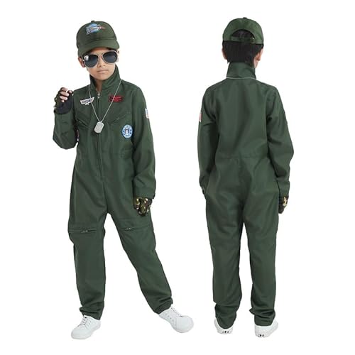 Udekit Piloten kostüm für Kinder, Kampfflugzeug Pilot Cosplay Kostüm mit Mütze, Brille, Handschuhen, Anhänger für Halloween Karnevals Party für Kinder 4 bis 6 von Udekit