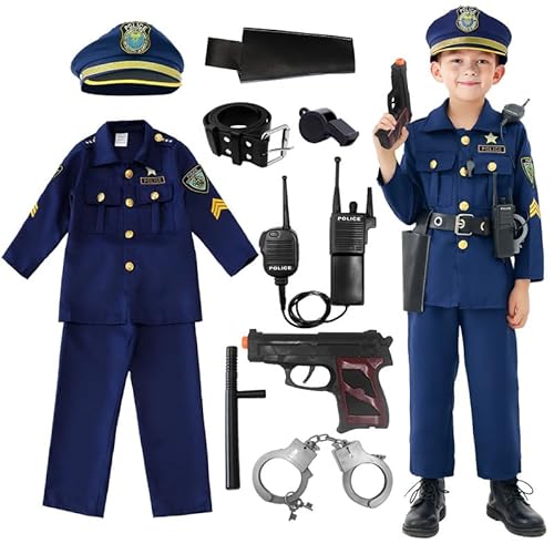 Udekit Polizei Kostüm Kinder mit Walkie-Talkie Taktstock Halfter Trillerpfeife Polizei Spielzeug für Jungen Halloween Karneval Cosplay 3 bis 4 Jahre von Udekit