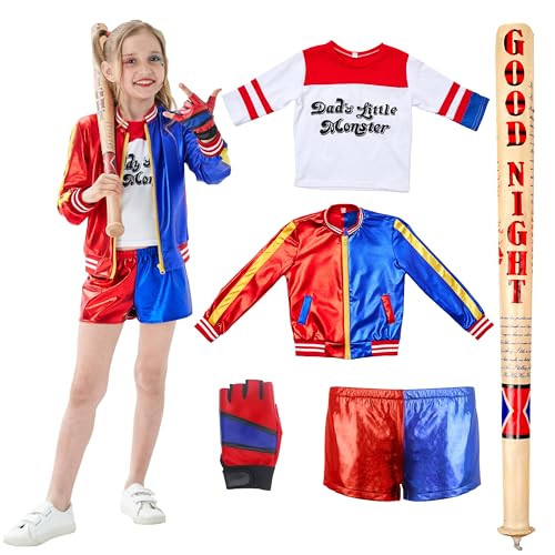 Udekit Superheld Cosplay-Kostüm mit T-Shirt, Jacke, Hose, Handschuhen, Weicher PVC-Baseballschläger für Kleinkinder, Kinder, Mädchen Mittel von Udekit