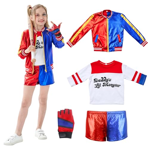 Udekit Superheld Cosplay-Kostüm mit T-Shirt, Jacke, Hose, Handschuhen und Armbändern für Kleinkinder, Kinder, Mädchen Groß von Udekit