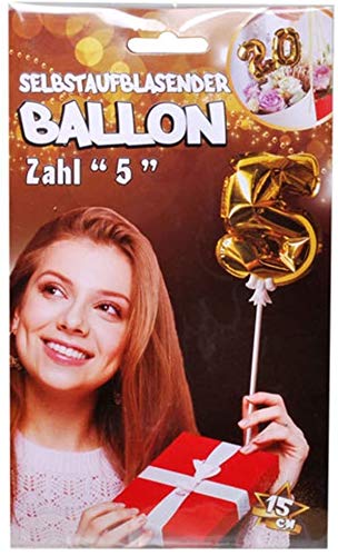 Folien-Ballon 15cm zum Geburtstag Zahlenballon Motiv 5 Farbe gold von Udo Schmidt