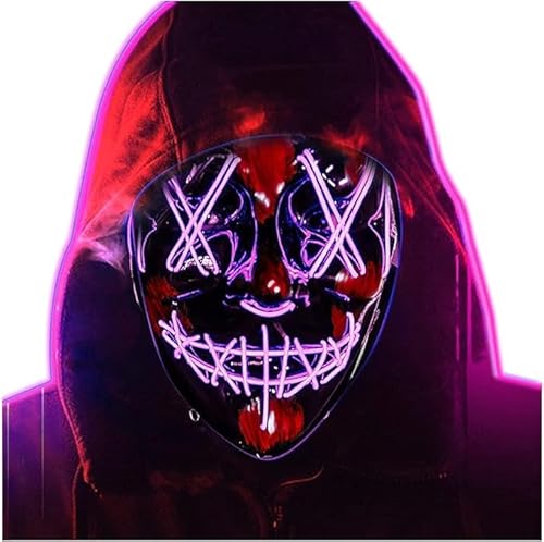 Halloween Maske LED Purge Maske Leuchtende Grimasse Maske Kostüm für Halloween Festival Party Karneval Kostüm Weihnachten Cosplay Glow in Dark Pink von Udream