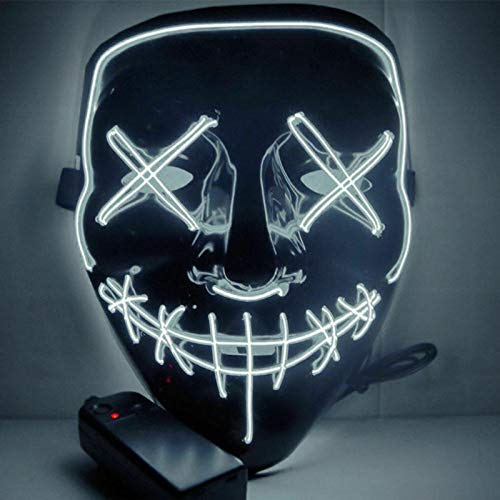 Halloween Maske LED Purge Maske Leuchtende Grimasse Maske Kostüm für Halloween Festival Party Karneval Kostüm Weihnachten Cosplay Glow in Dark White von Udream