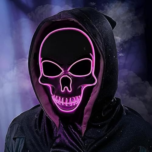 Halloween-Maske mit LED-Totenkopf-Motiv, leuchtende Maske, Vollgesicht, gruselig, Halloween für Party, Festival, Cosplay, Erwachsene, Männer und Frauen von Udream