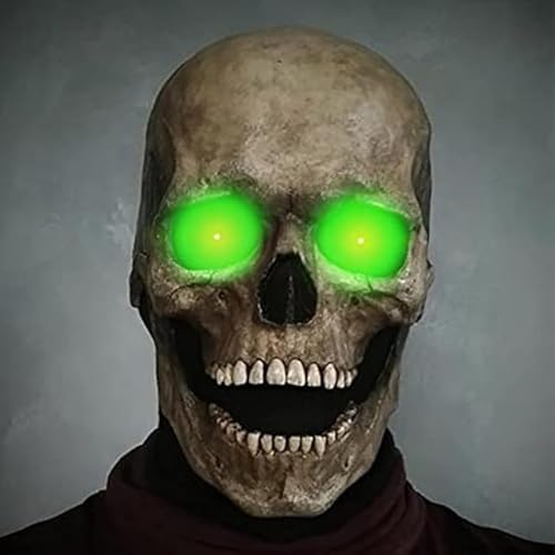 Horror Halloween Vollkopf Totenkopf Maske mit beweglichem Kiefer Realistische Menschliche Skelett Maske Halloween Party Kopfbedeckung Requisiten Grünes Licht von Udream