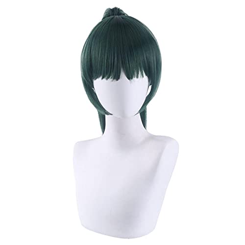 Uearlid Wig Anime Cosplay Maki Zenin Cosplay 60cm dunkelgrüne Perücke Anime Cosplay Perücken Hitzebeständige synthetische Pferdeschwanzhaar Halloween Anime von Uearlid