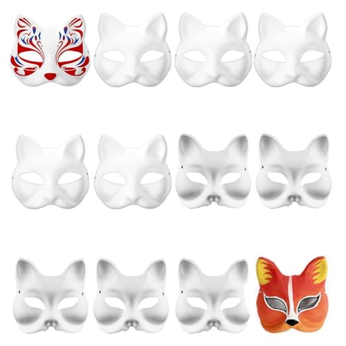 6 Stück Katzenmasken 6 Stück Fuchs Maske, Keaton Maske Therian Mask, Weißes DIY Masken zum Anmalen, DIY Papier Maske, Leere Cat Mask für Halloween Cosplay Maskerade Party Maskenball Masken (White) von Ueeqito