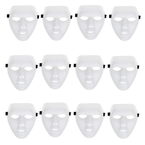 Ueeqito 12 Stück Maske weiß Theathermaske zum bemalen unbemalt basteln Anonymous Phantom Masken Ritter Maske Geistertanz Hip Hop Maske Karneval & Fasching & Halloween Fastnachtskostüme (Jabba) von Ueeqito